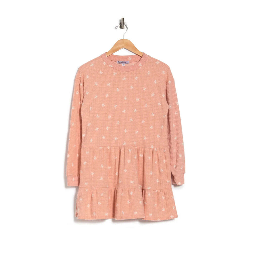 Velvet Torch Women's French Terry Tiered Mini Dress Dusty Rose Pink Size Small